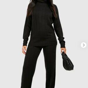 boohoo Wide Rib Roll Neck & Trouser Knitted Co-ord Size small medium fits both